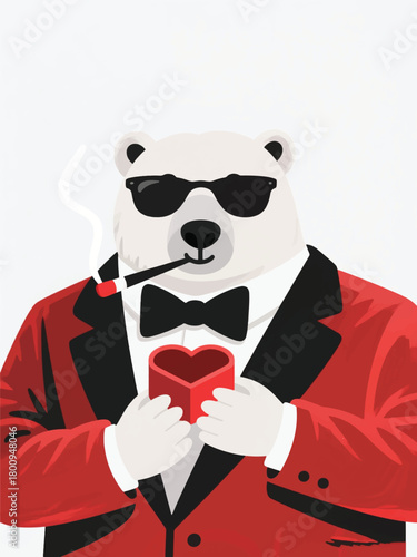 White Bear in Formal Wear Bringing Gifts Illustrator Artwork Design Template Poster