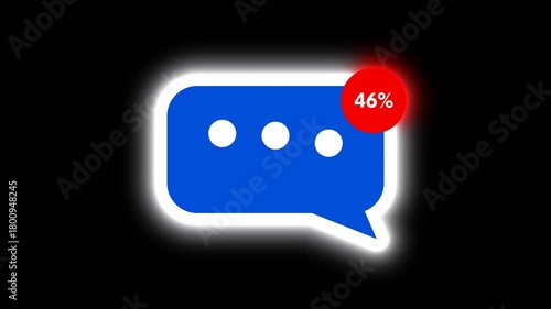 A blue chat bubble icon with a notification alert showing