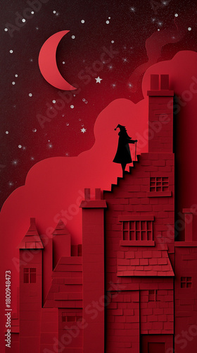 Victorian Father Christmas checks out a tall chimney