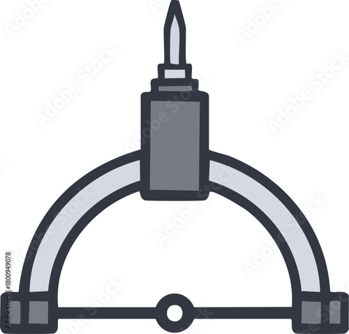 Illustration of a gray drawing compass tool with its parts isolated on white background