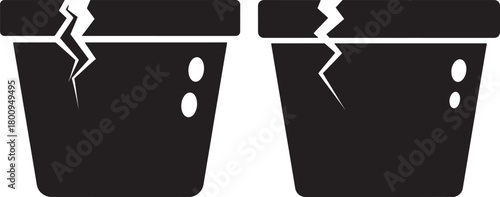 Two cracked flower pots silhouette