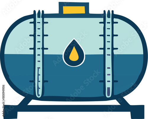 Illustration of a storage tank with a fuel drop symbol, representing industrial storage and fuel delivery