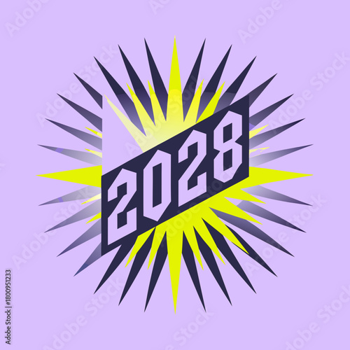2028 year number with starburst rays text numeral