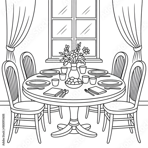 dining room table coloring page line art