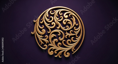 An ornate golden floral design is set against a dark purple background, creating a luxurious and sophisticated aesthetic with intricate details and rich colors