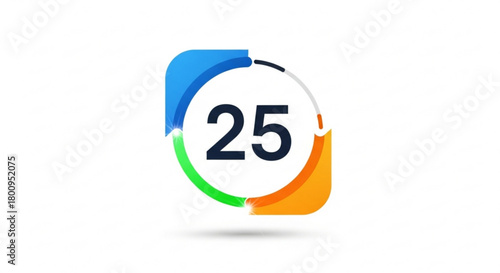 The number 25 in a colorful rounded square frame isolated on, representing time, countdown, or a specific quantity in a modern design