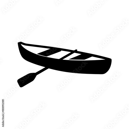 Simple silhouette of a canoe with paddle ready for adventure on water
