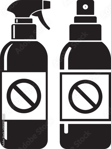 Two spray bottles with prohibition symbol silhouette