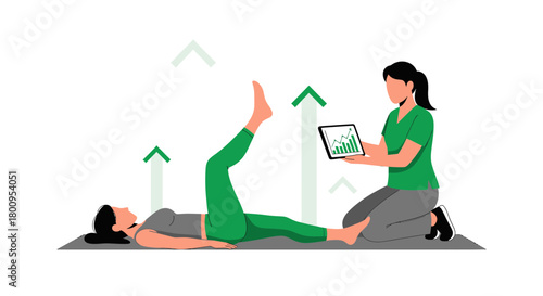 Woman Undergoing Physiotherapy Examined by Therapist with Upward Growth Arrows