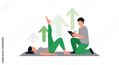 Woman Undergoing Physiotherapy Examined by Therapist with Upward Movement Indicators