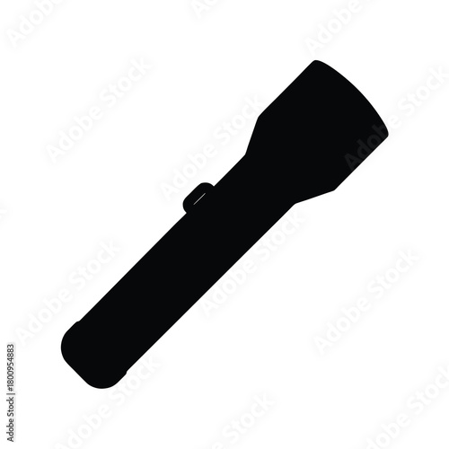 Classic black silhouette of a handheld flashlight isolated on white