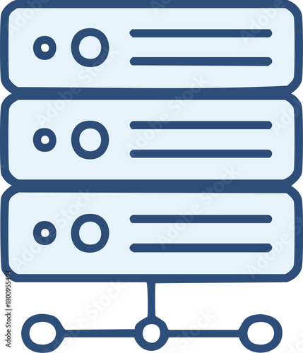 Modern line art icon illustrating a server rack or data center for computing, network infrastructure, and information technology concepts in a digital environment