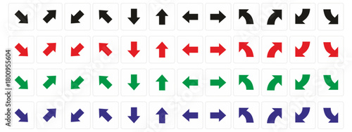 Arrow Icons: A vibrant set of directional arrow icons in various colors, offering versatility for digital interfaces and design projects. These arrows represent direction, navigation, and information.