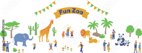 動物園と人々の風景　イラスト