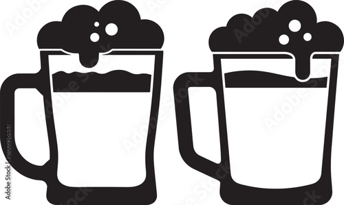 Two frothy beer mugs silhouette