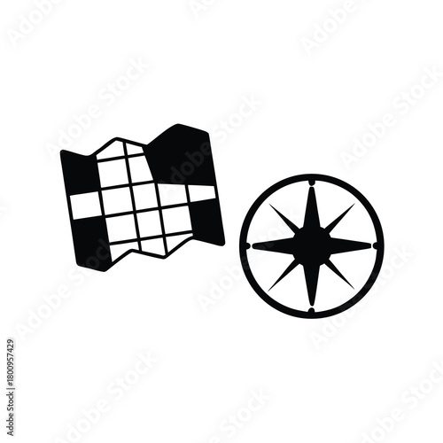 Map and compass icons for navigation adventure and exploration discover your path