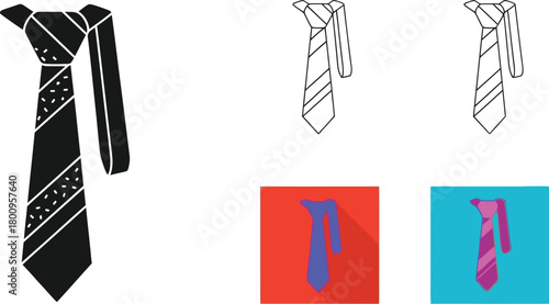 Black and white illustration of neckties in various styles and colors