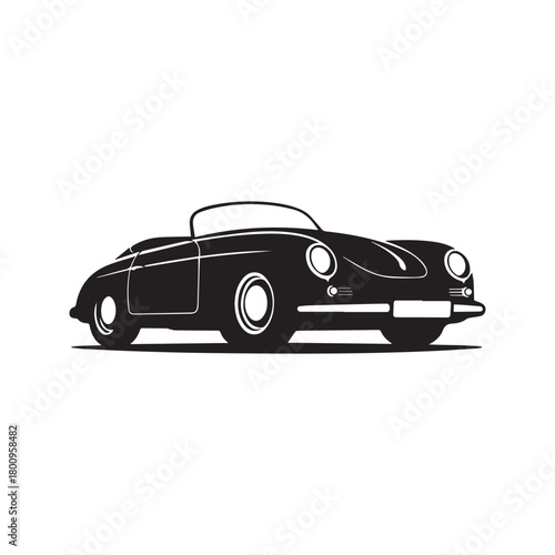 Classic German Sports Car Vector Silhouette. Vintage Retro Convertible Automobile Icon. Old Speedster Graphic Illustration Isolated on White Background.
