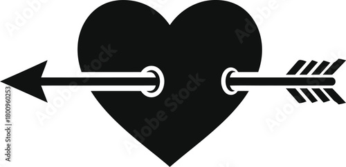 A black heart pierced by an arrow symbolizing love and affection