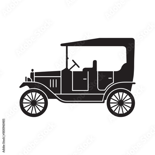 Antique Car Silhouette. Vintage Automobile Vector Icon. Classic Retro Vehicle from the early 20th century. Old Horseless Carriage Graphic.
