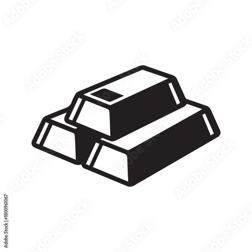 Gold Bars Icon. Stacked bullion vector symbol. Simple black graphic illustration of ingots. Symbol of wealth, banking, finance, and investment, isolated on white background.

