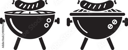 Two grills with sausages silhouette