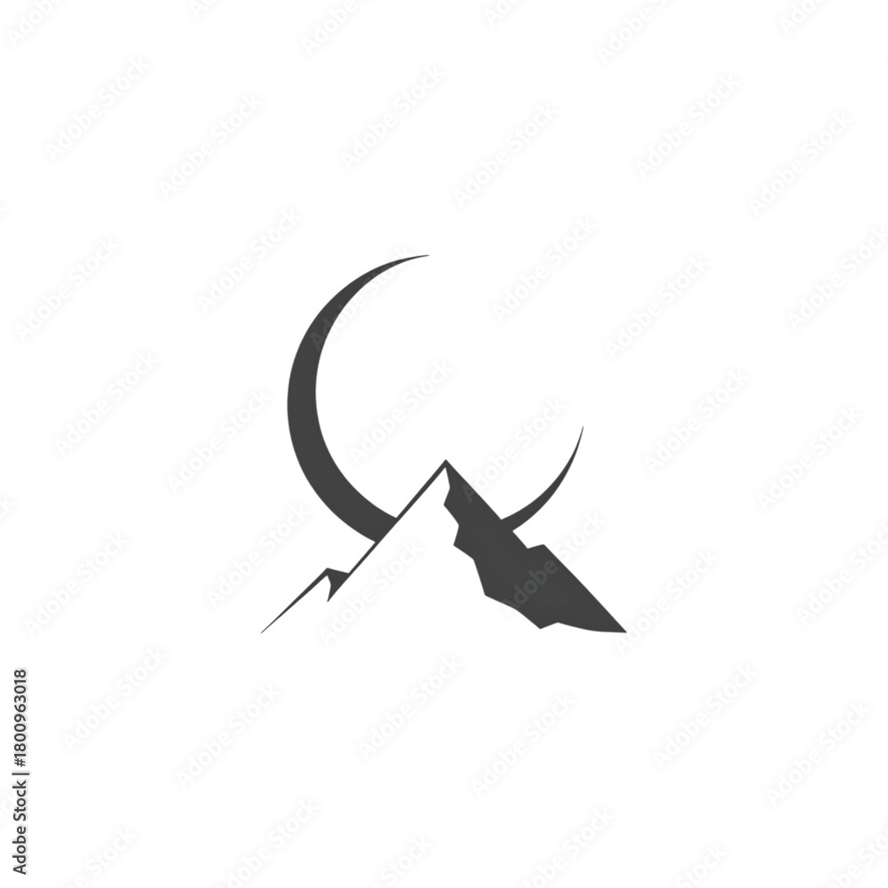 Naklejka premium Mountain peak and crescent moon logo isolated on transparent background design