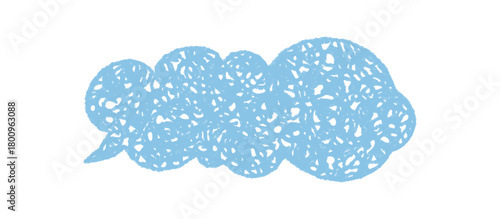Fluid speech cloud in crayon scribble and sketch style. Hand drawn chat bubble suggests talk and message with playful expression. Blue bubble shape for creative message or communication concept.