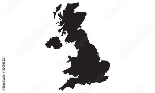 Black silhouette of the united kingdom and ireland with adobe illustrator logo
