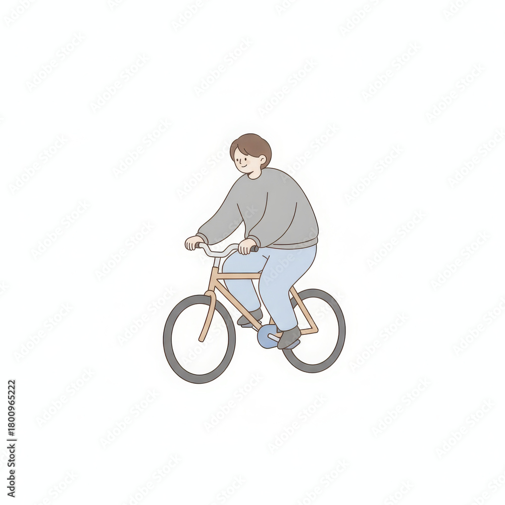 Obraz premium Cheerful person riding bicycle. Simple illustration showcasing casual, active lifestyle with healthy transport. drawing evokes sense of enjoyment and tranquil movement, promoting well being