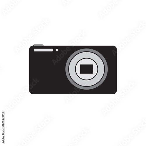 Retro compact digital camera illustration. Point-and-shoot device with small lens, flash, and rear LCD screen. Minimalist, nostalgic tech art.