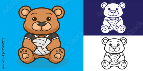 mascot bear doll with volleyball outfit good for brand, branding, mascot design, sticker, t shirt design, etc