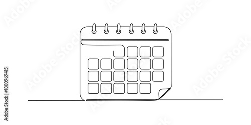 Continuous one line of a calendar, representing planning, organization, and scheduling, hand drawn vector illustration.