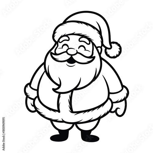 Santa claus cute line art illustration of a jolly christmas character standing with a joyful smile, ideal for holiday coloring pages, festive artwork and seasonal art wok
