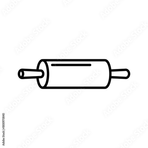 Minimalist outline rolling pin icon, essential kitchen tool for baking dough, cooking, pastry, and bakery concept design element.