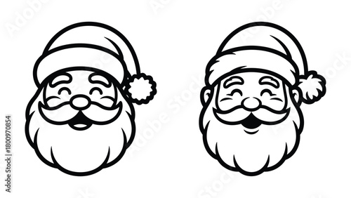 Santa claus face icons in cute line art style featuring two cheerful festive expressions, perfect for christmas designs, coloring pages, holiday illustrations and seasonal artwork