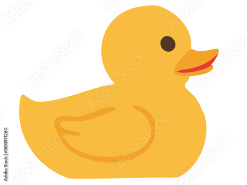 Simple yellow rubber duck illustration. Childhood toy icon for bath time and baby care concepts. Fun animal character.