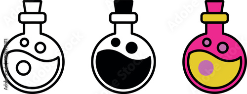 Science Experiment Potions in Chemical Beakers for Halloween or Laboratory Research