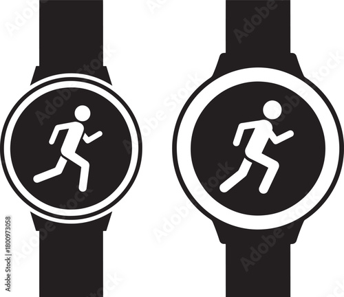 Running man icon on smartwatch faces silhouette