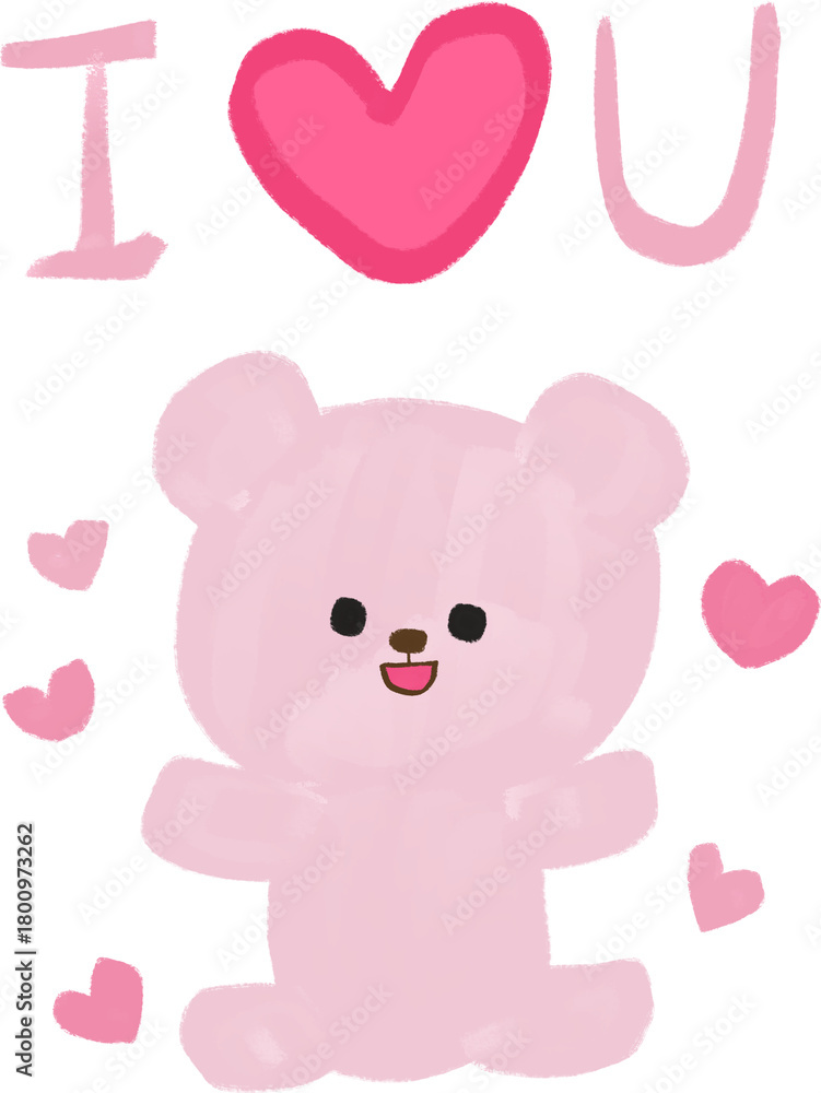 Obraz premium Pink Teddy Bear Love Illustration – Cute Hand-Drawn Heart Message “I Love You” Clipart for Cards & Valentine Designs
