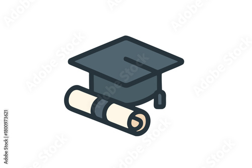 A minimalistic and simple line illustration of a graduation cap and a rolled diploma, perfect for educational themes, graduation announcements, and academic-related designs.	