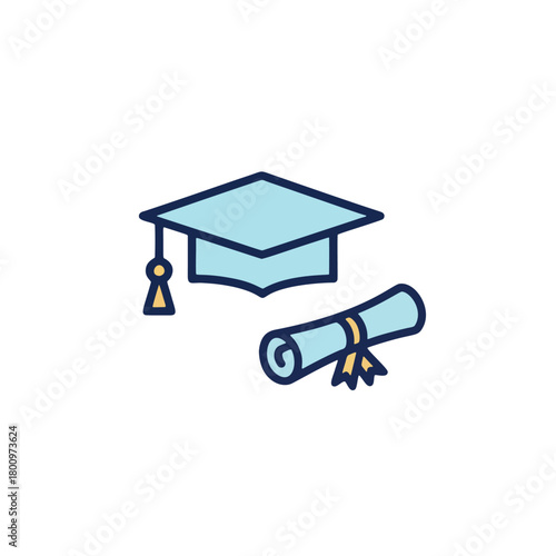 This vibrant icon illustrates graduation with a cap and diploma scroll, perfect for educational designs and achievement themes.	