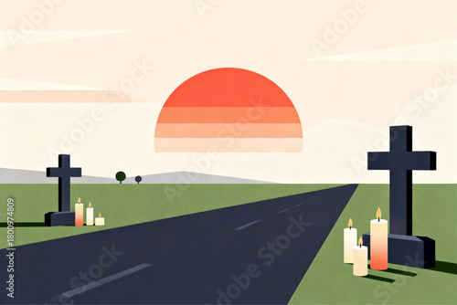 Vector Art 14 - Sunset Memorial Landscape