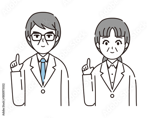 アドバイスする白衣を着た男性と女性のイラスト1
