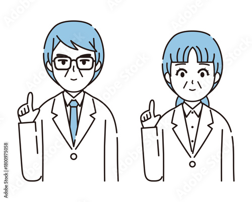 アドバイスする白衣を着た男性と女性のイラスト2