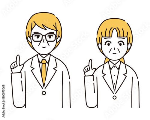 アドバイスする白衣を着た男性と女性のイラスト3