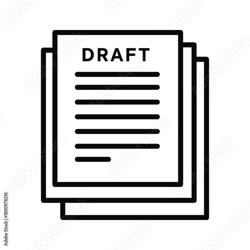 Draft document icon representing preliminary version or unfinished paperwork for review, revision, and approval process
