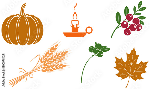 Autumn harvest icons for Thanksgiving celebration create cozy, inviting seasonal feel