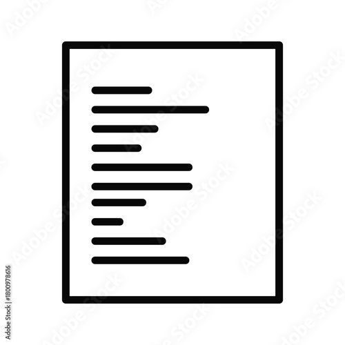 Document icon with text lines, representing a file, paper, list, data, or content, isolated on white background
