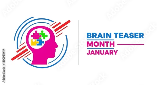 Brain Teaser Month January Head and Puzzles Graphic